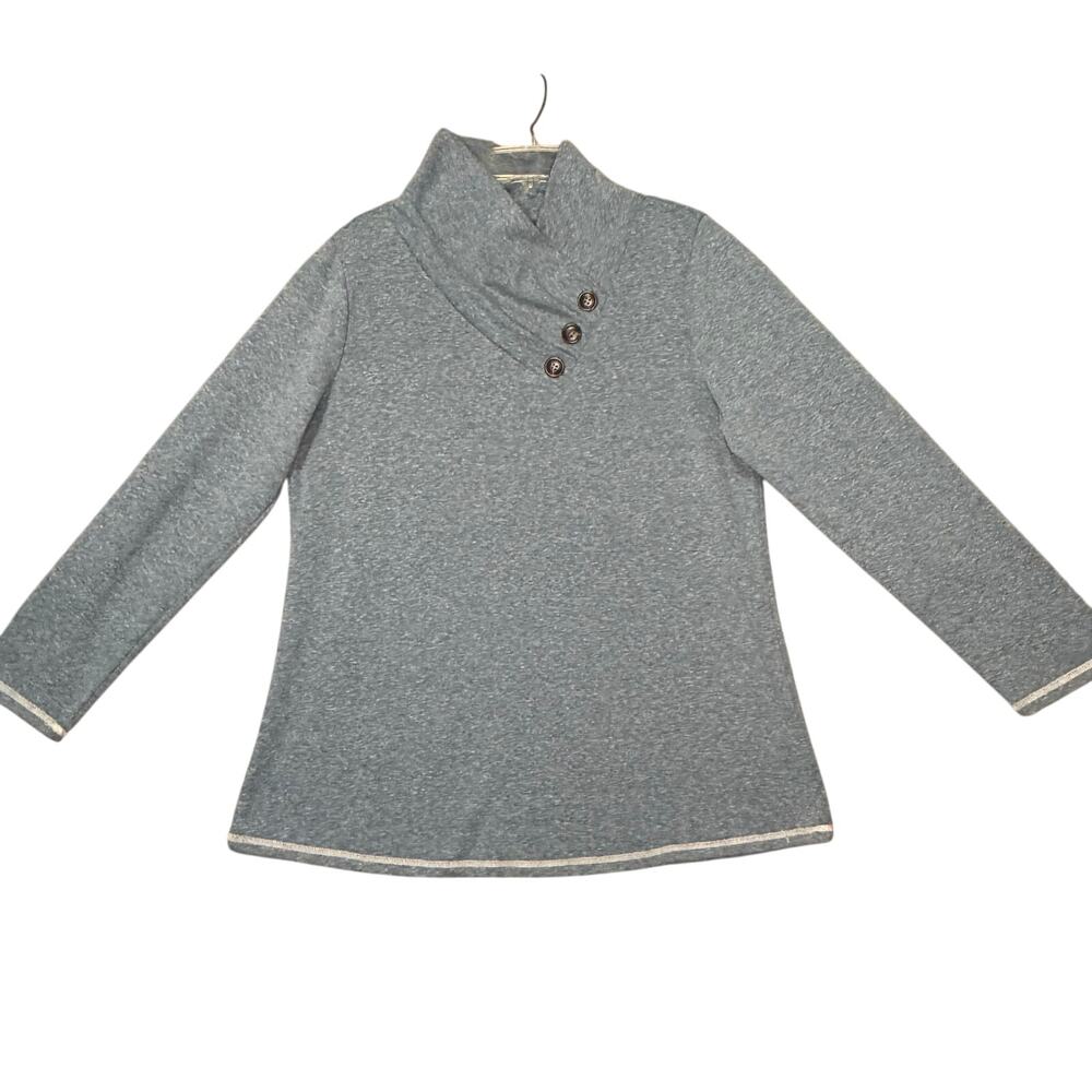 Soft Surrounding Brinley Buttoned Cowl Shawl Neck Pullover Tunic Women L Blue